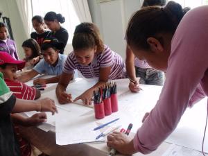 Por meio de cartazes e desenhos, jovens sonharam com o Jardim Santos Andrade no ano de 2020